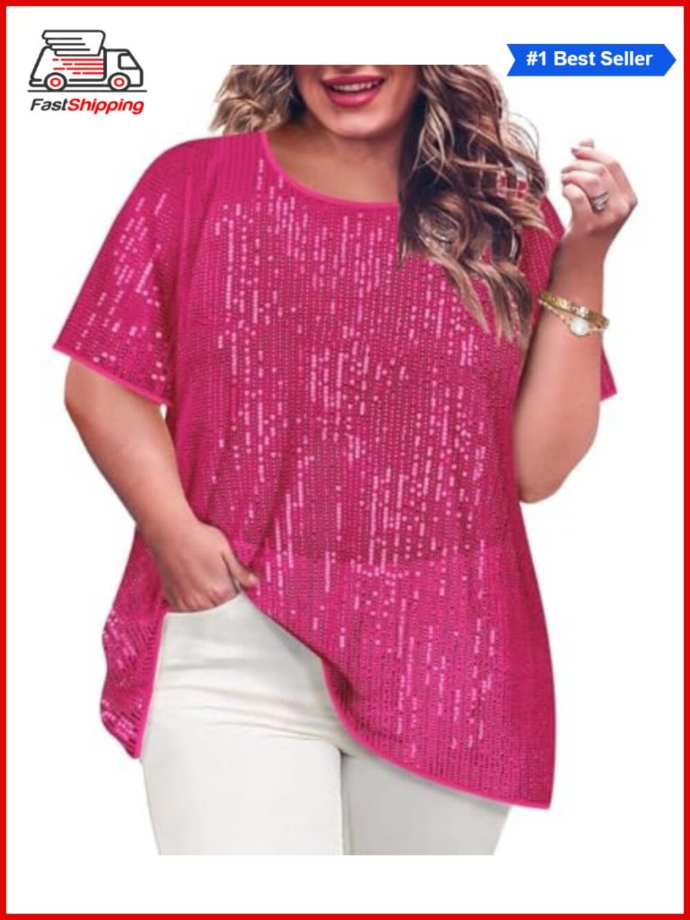 ✨ Plus Size Sequin Tops for Women Crewneck Sparkly Slimming Tunic Party Top